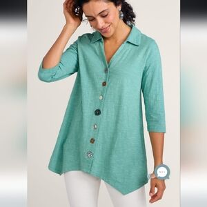 SOFT SURROUNDINGS Danniel Asymmetrical Decorative Buttons Tunic Top Artsy XL